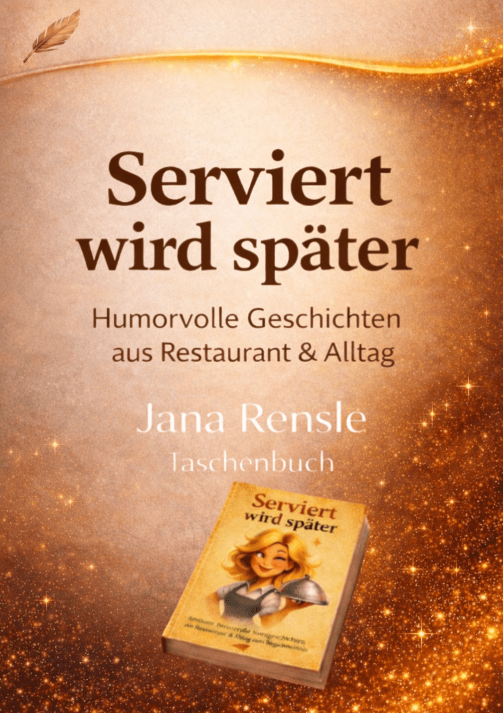 Das Buch "Serviert wird später" präsentiert Kurzgeschichten aus Restaurant, Alltag und mit einer ordentlichen Portion Humor: Jana Rensle aus Oldenburg nimmt den ganz normalen Wahnsinn auseinander – inspiriert vom Leben und hinter der Theke. Pointiert, lebensnah und garantiert mit Wiedererkennungsfaktor.